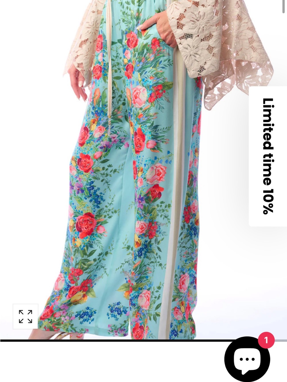 NWT Aratta Silent Journey ROMA Floral Wide-Leg Pants - Aqua Floral - Picture 8 of 16